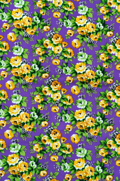 Multicolor Floral Design Screen Print on Corduroy Fabric