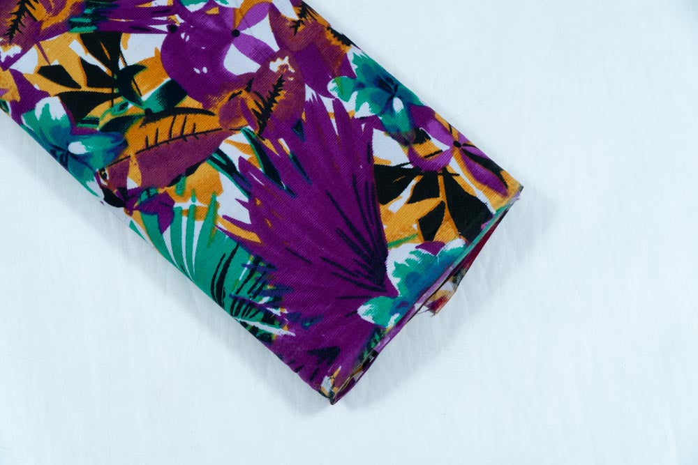 Purple, Green & Yellow Floral Corduroy Thick Cotton Print