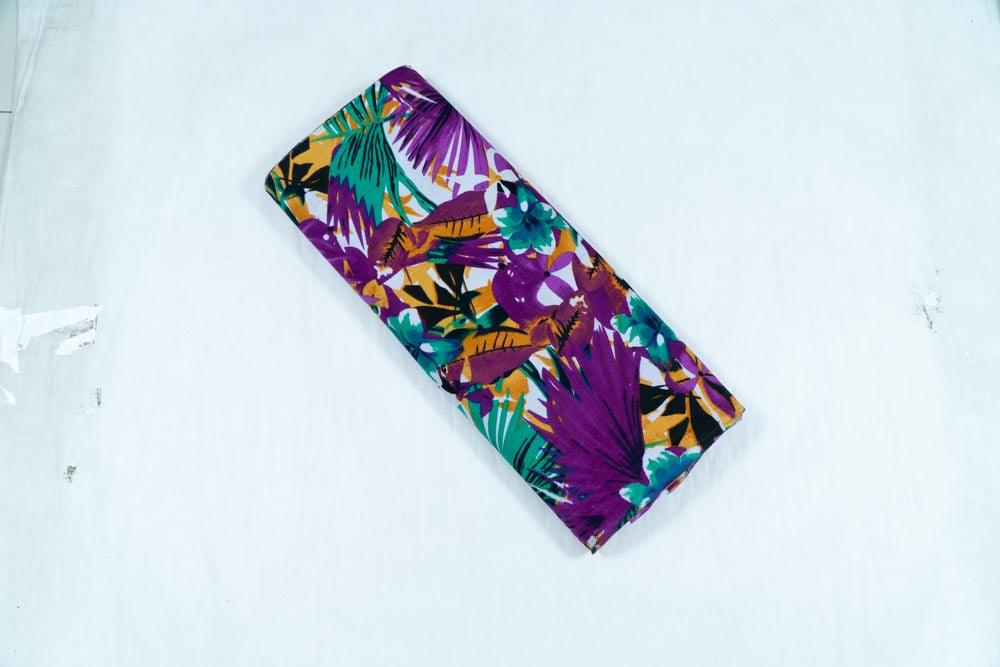 Purple, Green & Yellow Floral Corduroy Thick Cotton Print