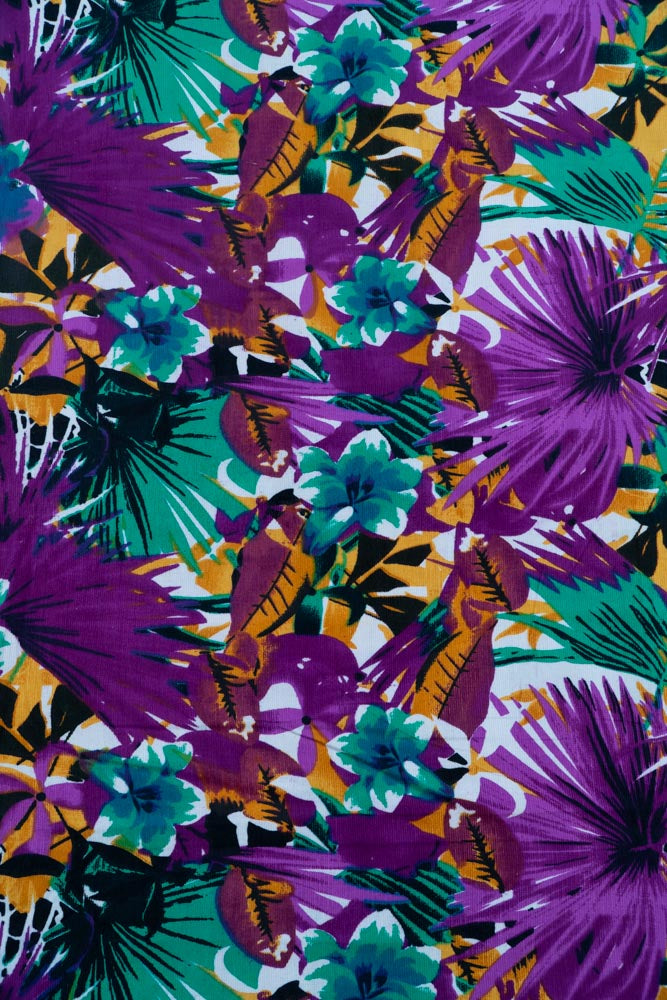 Purple, Green & Yellow Floral Corduroy Thick Cotton Print