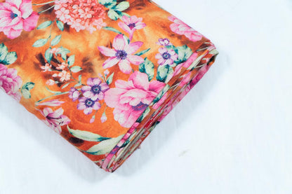 Multicolor Floral Design Digital Print On Spun Fabric