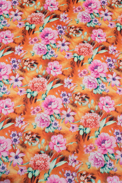 Multicolor Floral Design Digital Print On Spun Fabric