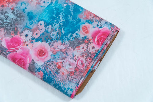 Blue & Pink Floral Spun Digital Print