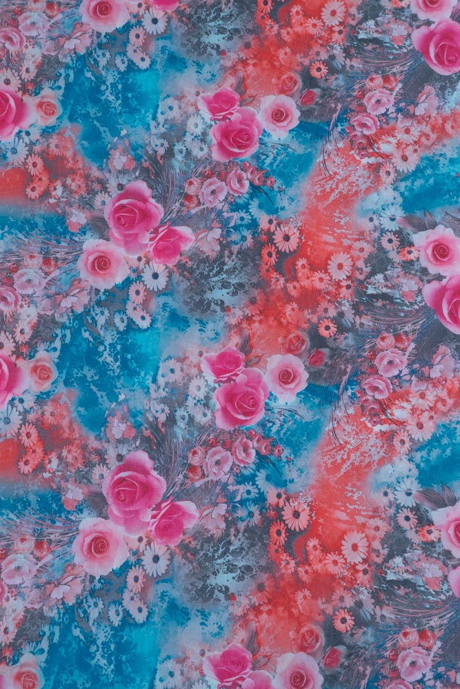 Blue & Pink Floral Spun Digital Print