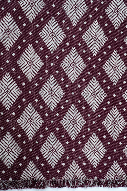 Maroon, White Cotton Blend Jacquard | SKU: JDD-86