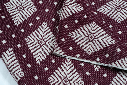 Maroon, White Cotton Blend Jacquard | SKU: JDD-86