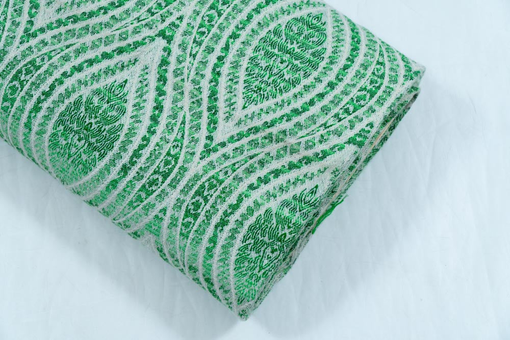 Green & White Cotton Blend Jacquard (Sku: JDD-21)