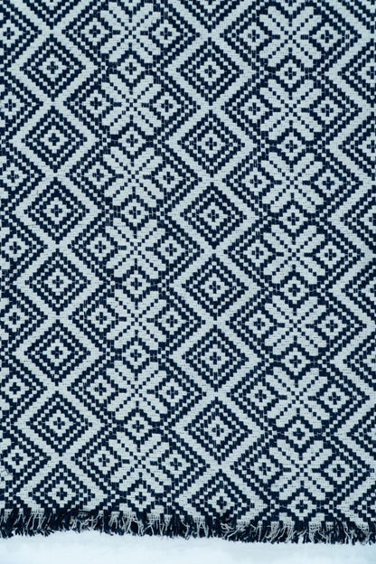 Dark Blue & White Cotton Jacquard | SKU: JDD-73