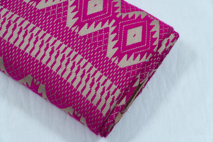 Pink & Golden Cotton Acrylic & Lurex Jacquard | SKU: JDD-353