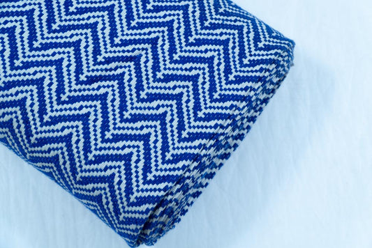 Blue & White Chevron Cotton Blend Jacquard (Sku: JDD-385)