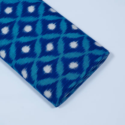 Blue & White Handwoven Cotton Double Ikat Fabric for Dresses | Width: 44"