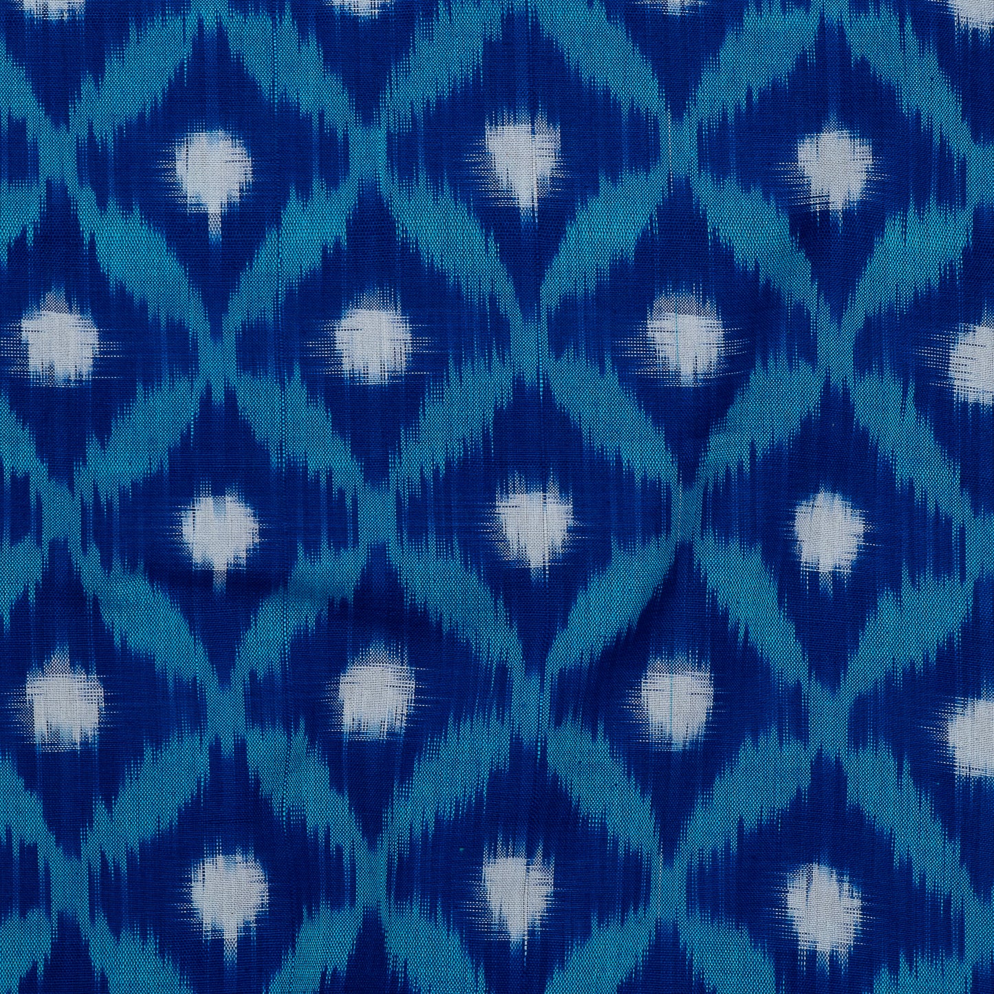 Blue & White Handwoven Cotton Double Ikat Fabric for Dresses | Width: 44"