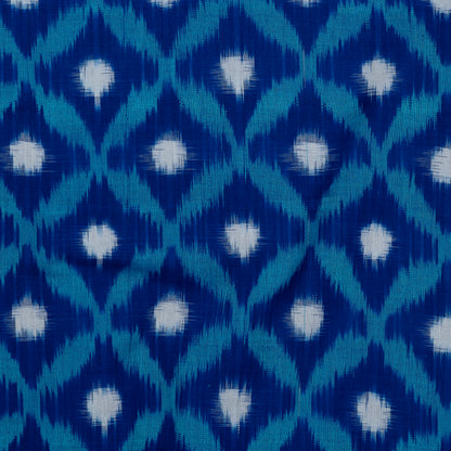Blue & White Handwoven Cotton Double Ikat Fabric for Dresses | Width: 44"