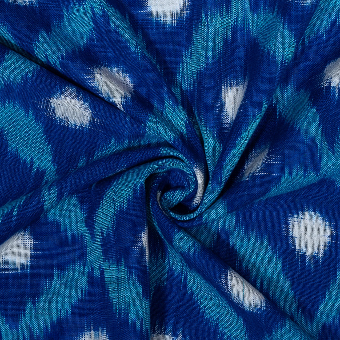 Blue & White Handwoven Cotton Double Ikat Fabric for Dresses | Width: 44"