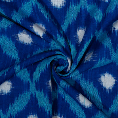 Blue & White Handwoven Cotton Double Ikat Fabric for Dresses | Width: 44"