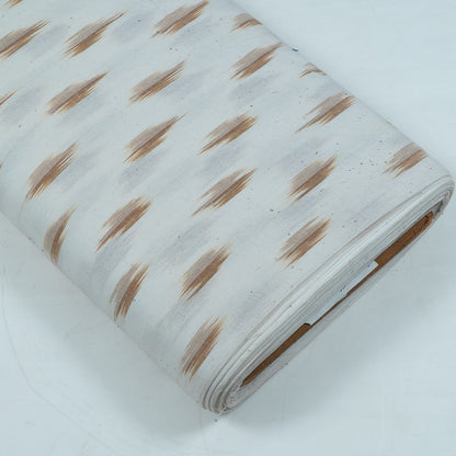 White, Beige Cotton Handloom Ikat Fabric for Dresses | Width: 44"