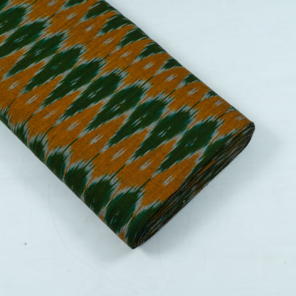 Mustard, Green Cotton Handloom Ikat Fabric for Dresses | Width: 44"