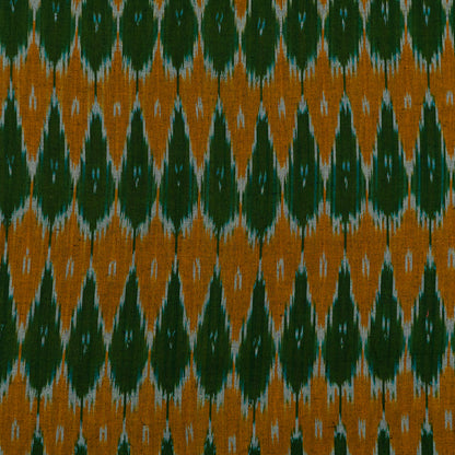 Mustard, Green Cotton Handloom Ikat Fabric for Dresses | Width: 44"