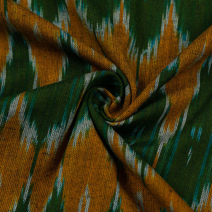 Mustard, Green Cotton Handloom Ikat Fabric for Dresses | Width: 44"