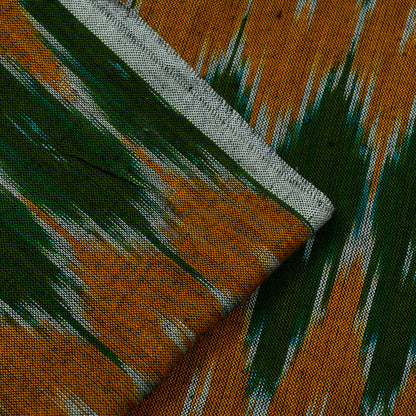 Mustard, Green Cotton Handloom Ikat Fabric for Dresses | Width: 44"