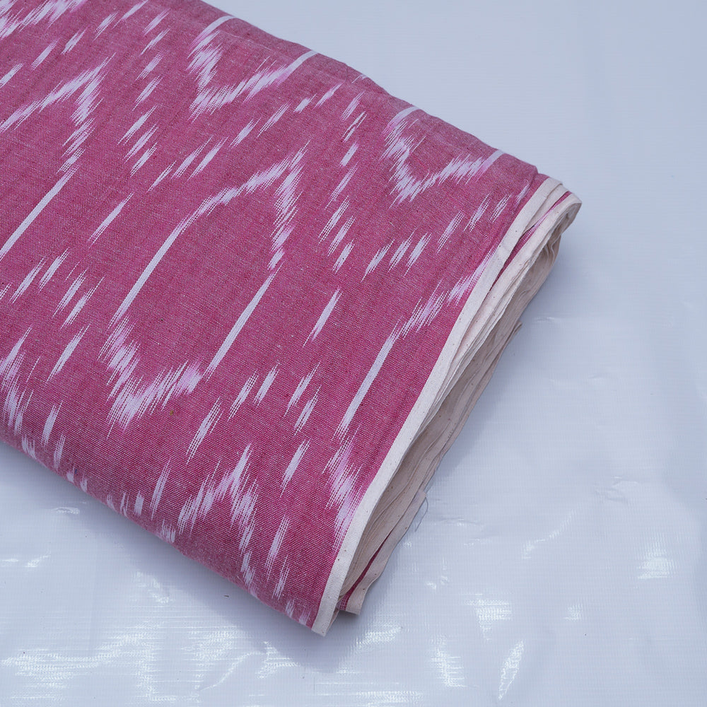 Pink and White Cotton Handloom Woven Ikat