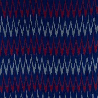 Blue, Red & White Chevron Cotton Voile Mercerised Handloom Ikat (Sku: IK-214)