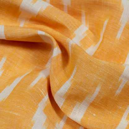 Yellow & White Handloom Cotton Blend Linen Ikat Fabric for Dress Material | Width: 44"