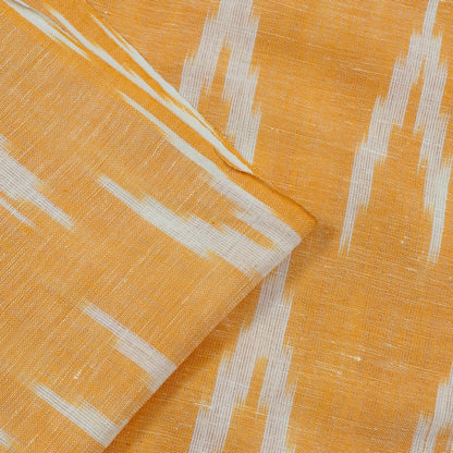 Yellow & White Handloom Cotton Blend Linen Ikat Fabric for Dress Material | Width: 44"
