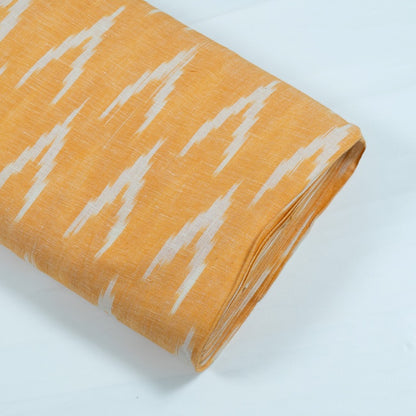 Yellow & White Handloom Cotton Blend Linen Ikat Fabric for Dress Material | Width: 44"