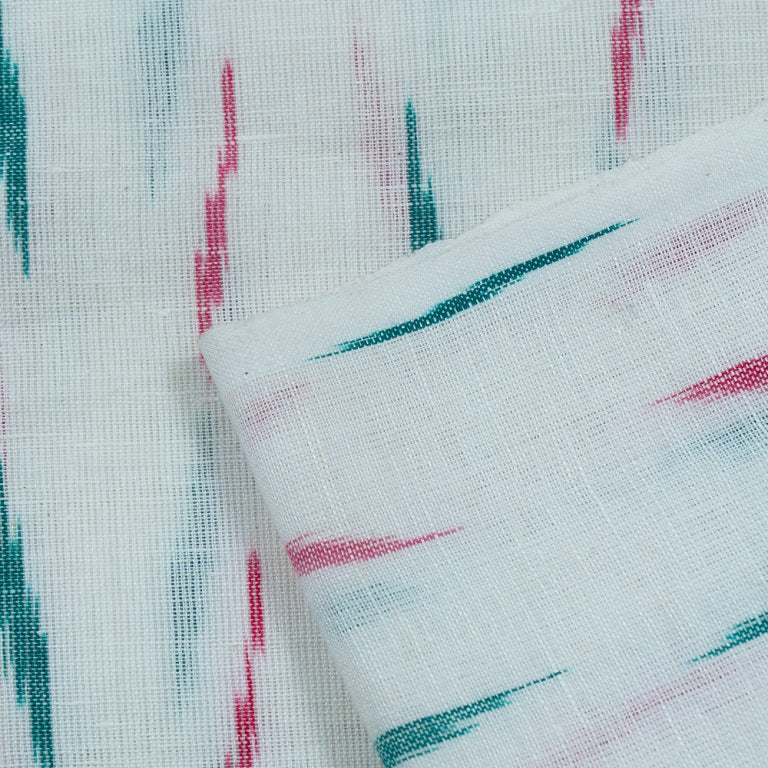 Red & Green Linen Cotton Blend Ikat (Sku: F-39)