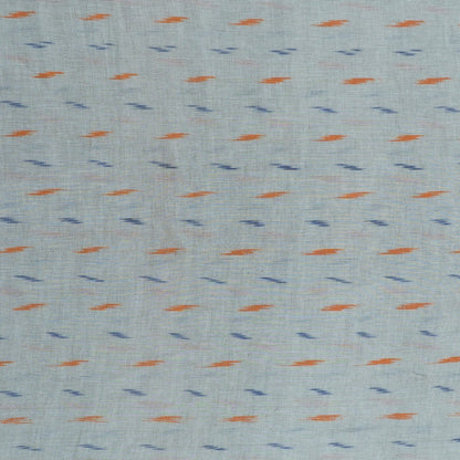 Grey, Orange & Blue Cotton Blend Linen Handloom Ikat Fabric for Dress Material | Width: 44"
