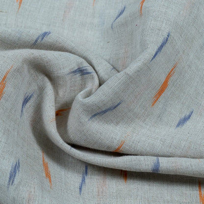Grey, Orange & Blue Cotton Blend Linen Handloom Ikat Fabric for Dress Material | Width: 44"