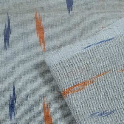Grey, Orange & Blue Cotton Blend Linen Handloom Ikat Fabric for Dress Material | Width: 44"