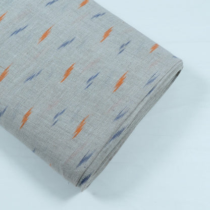Grey, Orange & Blue Cotton Blend Linen Handloom Ikat Fabric for Dress Material | Width: 44"