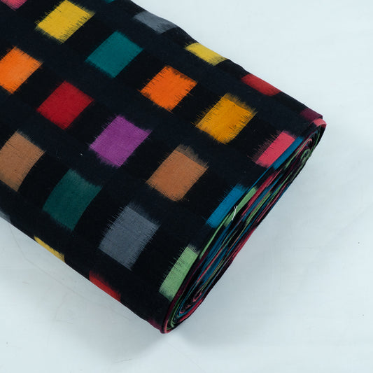 Black Base Multi Color Check Handwoven Cotton Double Ikat (Sku: IKK-479)