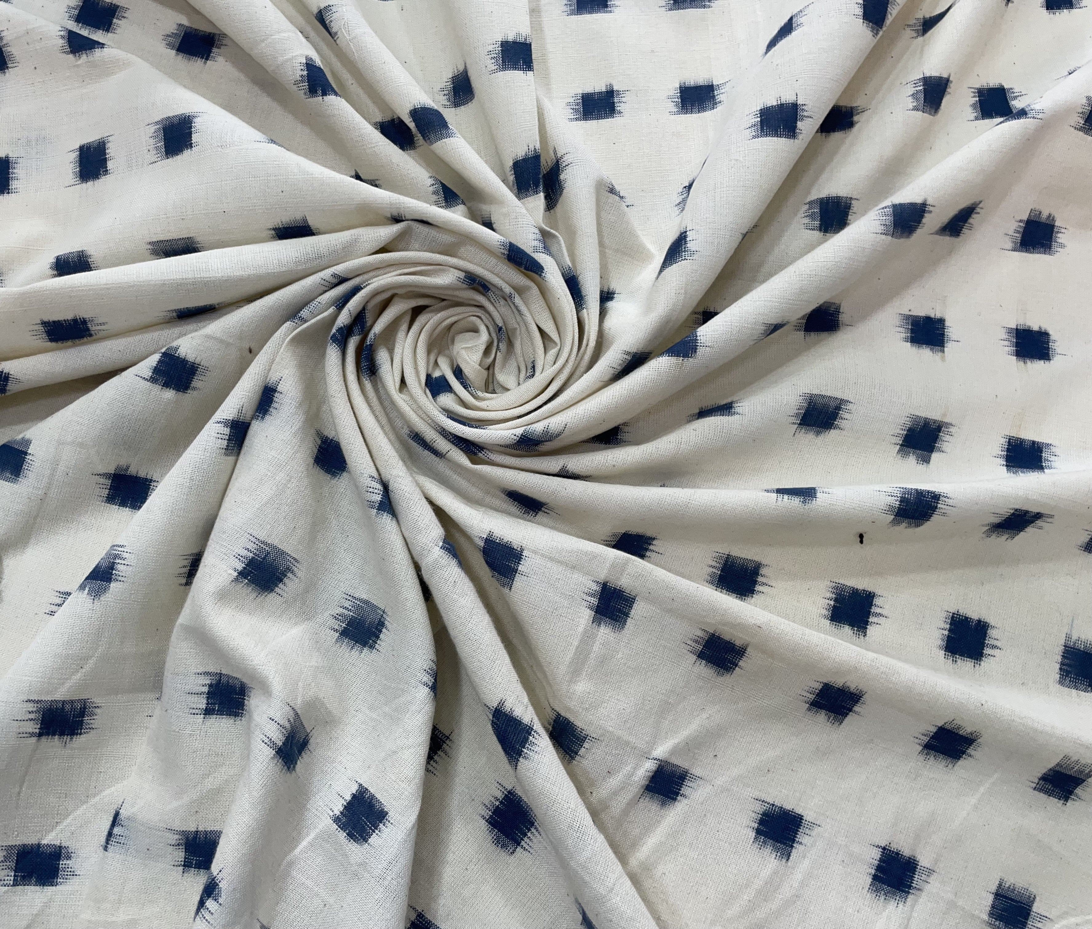 Blue & White Box Handwoven Cotton Double Ikat (Sku: F-77)