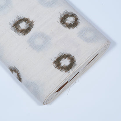 Green & White Circle Handwoven Cotton Double Ikat Fabric for Dress Material | Width: 44"