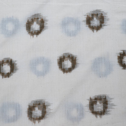 Green & White Circle Handwoven Cotton Double Ikat Fabric for Dress Material | Width: 44"
