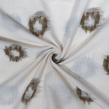 Green & White Circle Handwoven Cotton Double Ikat Fabric for Dress Material | Width: 44"