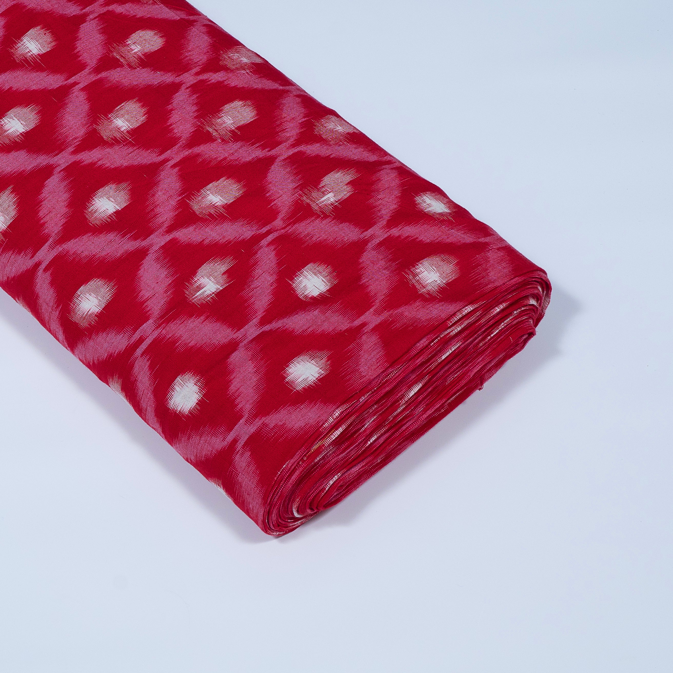 red & white Color Cotton Ikat Fabric