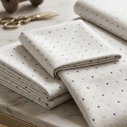 White & Purple Design Dyeable Fancy Jacquard Fabric for Winter Dresses & Jackets | Width : 44"