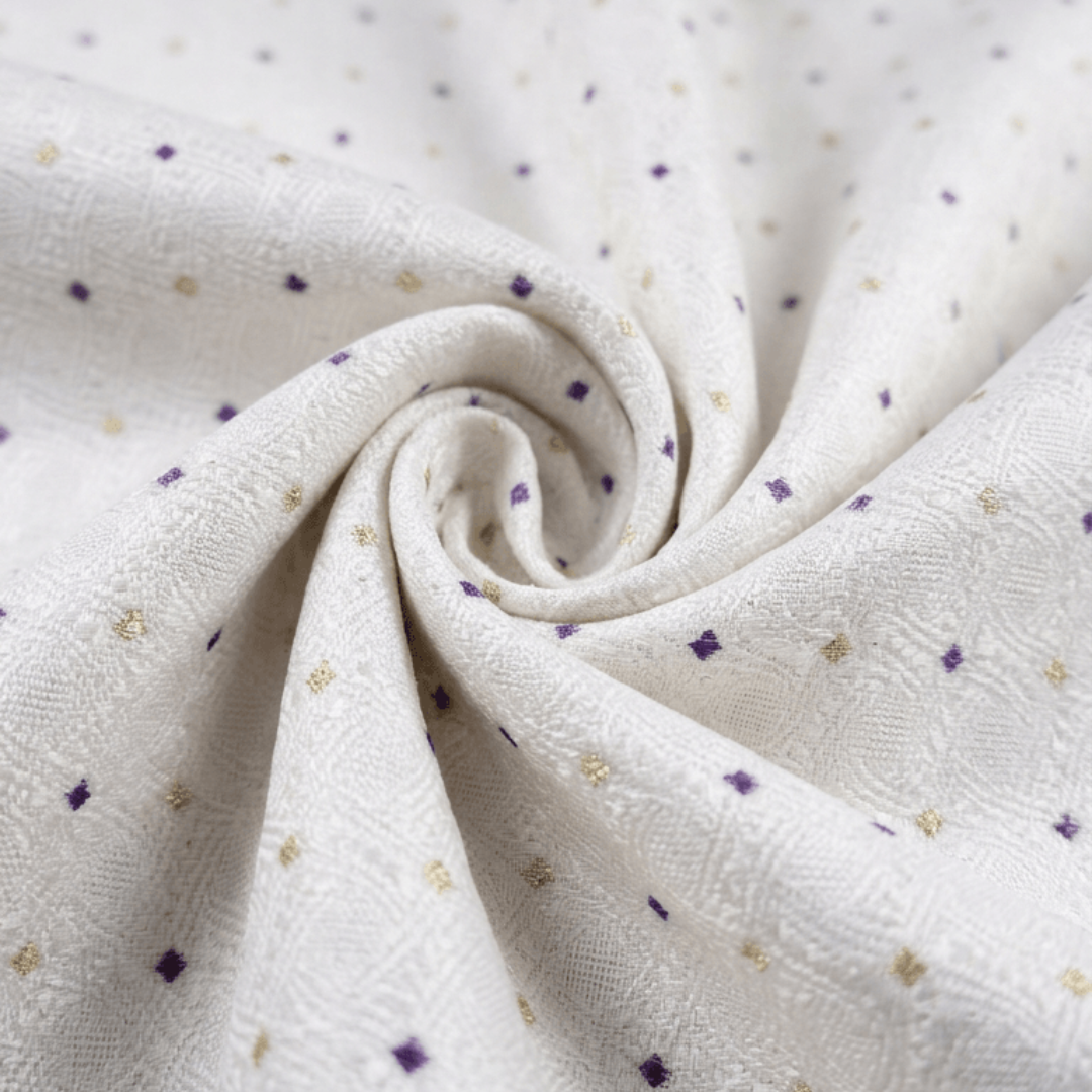White & Purple Design Dyeable Fancy Jacquard Fabric for Winter Dresses & Jackets | Width : 44"