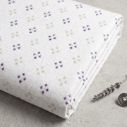 White & Purple Golden Design Fancy Dyeable Jacquard Fabric for Winter Dress & Jackets | Width : 44"