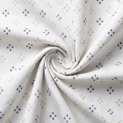 White & Purple Golden Design Fancy Dyeable Jacquard Fabric for Winter Dress & Jackets | Width : 44"
