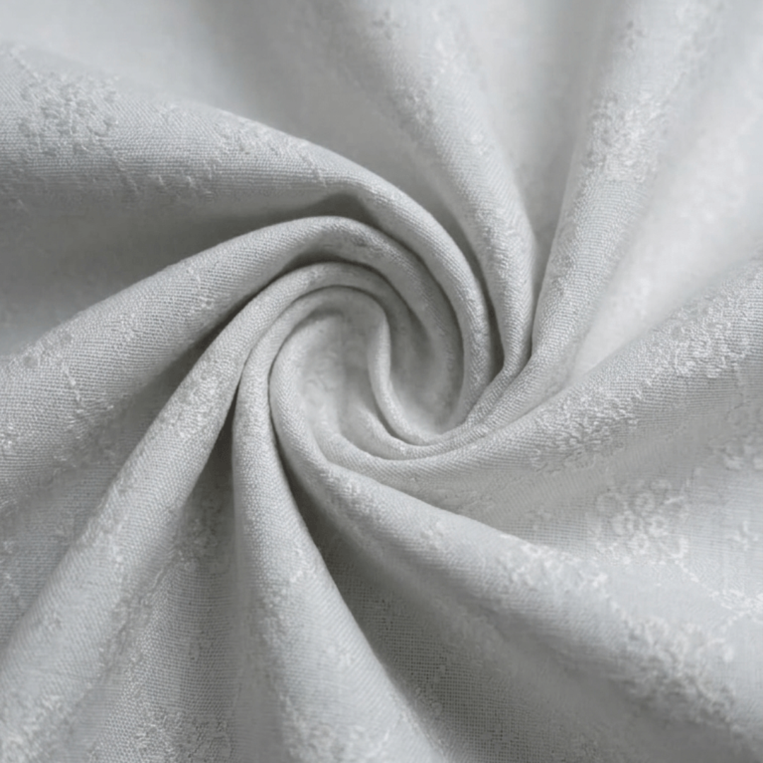 White Fancy Self Design Dyeable Cotton Blend Jacquard Fabric for Winter Dresses & Jackets | Width : 44"