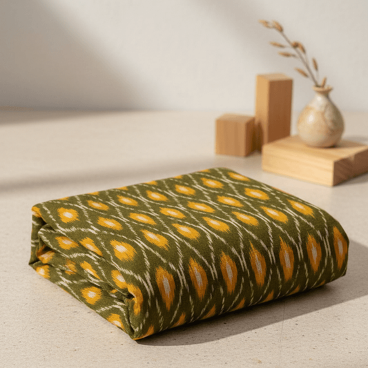 Green & Yellow Design Mercerised Cotton Handloom Ikat