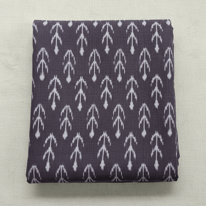 Grey, White Design Mercerised Cotton Handloom Ikat Fabric for Dress Material | Width: 44"