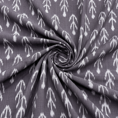 Grey, White Design Mercerised Cotton Handloom Ikat Fabric for Dress Material | Width: 44"