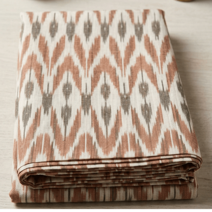 Brown & Grey Fine Quality Handloom Cotton Ikat Fabric for Dress Material | Width: 44"