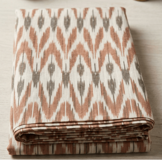 Brown & Grey Fine Quality Handloom Cotton Ikat Fabric for Dress Material | Width: 44"